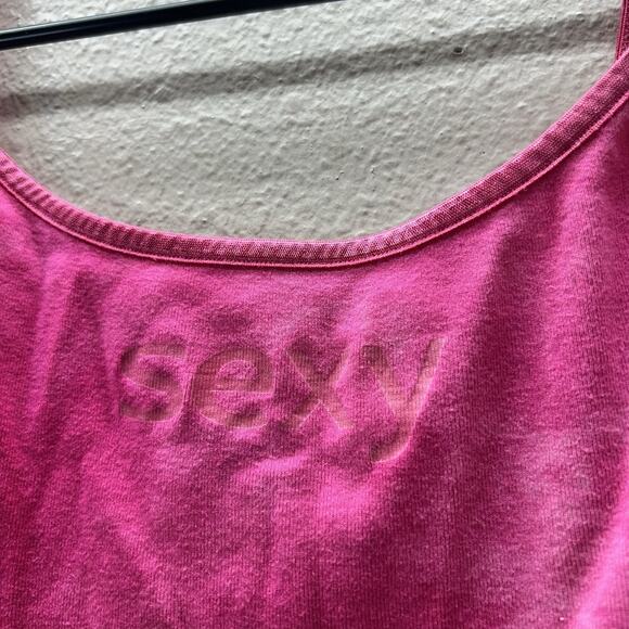 A+A Vintage Baby Tank Cropped Pink “sexy” Spellout Rare 2000s Y2K Pink Coquette - Picture 4 of 6